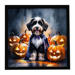 Bernedoodle Puppy Halloween Framed Metal Print Bathroom, Kitchen, Office, Home Decor Wall Art Ready to Hang, Square, 8X8 Bernedoodle Puppy Halloween Framed Metal Print Bathroom, Kitchen, Office, Home Decor Wall Art Ready to Hang, Square, 8X8