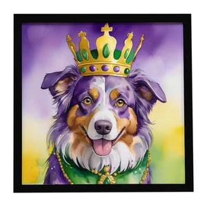 Australian Shepherd King of Mardi Gras Framed Metal Print Bathroom, Kitchen, Office, Home Decor Wall Art Ready to Hang, Square, 8X8 Australian Shepherd King of Mardi Gras Framed Metal Print Bathroom, Kitchen, Office, Home Decor Wall Art Ready to Hang, Square, 8X8