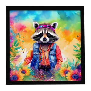 Hippie Animal Raccoon Framed Metal Print Bathroom, Kitchen, Office, Home Decor Wall Art Ready to Hang, Square, 8X8 Hippie Animal Raccoon Framed Metal Print Bathroom, Kitchen, Office, Home Decor Wall Art Ready to Hang, Square, 8X8