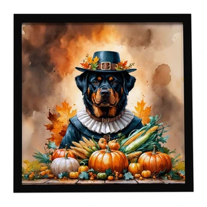 Rottweiler Thanksgiving Framed Metal Print Bathroom, Kitchen, Office, Home Decor Wall Art Ready to Hang, Square, 8X8 Rottweiler Thanksgiving Framed Metal Print Bathroom, Kitchen, Office, Home Decor Wall Art Ready to Hang, Square, 8X8
