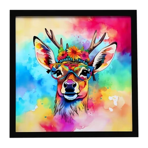 Hippie Animal Deer Framed Metal Print Bathroom, Kitchen, Office, Home Decor Wall Art Ready to Hang, Square, 8X8 Hippie Animal Deer Framed Metal Print Bathroom, Kitchen, Office, Home Decor Wall Art Ready to Hang, Square, 8X8