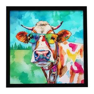 Hippie Animal Cow Framed Metal Print Bathroom, Kitchen, Office, Home Decor Wall Art Ready to Hang, Square, 8X8 Hippie Animal Cow Framed Metal Print Bathroom, Kitchen, Office, Home Decor Wall Art Ready to Hang, Square, 8X8