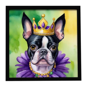 Boston Terrier King of Mardi Gras Framed Metal Print Bathroom, Kitchen, Office, Home Decor Wall Art Ready to Hang, Square, 8X8 Boston Terrier King of Mardi Gras Framed Metal Print Bathroom, Kitchen, Office, Home Decor Wall Art Ready to Hang, Square, 8X8