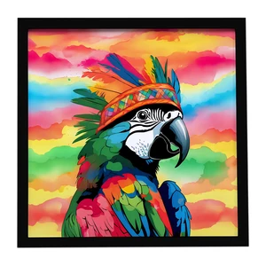 Hippie Animal Parrot Framed Metal Print Bathroom, Kitchen, Office, Home Decor Wall Art Ready to Hang, Square, 8X8 Hippie Animal Parrot Framed Metal Print Bathroom, Kitchen, Office, Home Decor Wall Art Ready to Hang, Square, 8X8