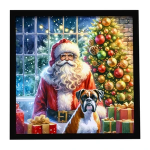 Boxer and Santa Claus Framed Metal Print Bathroom, Kitchen, Office, Home Decor Wall Art Ready to Hang, Square, 8X8 Boxer and Santa Claus Framed Metal Print Bathroom, Kitchen, Office, Home Decor Wall Art Ready to Hang, Square, 8X8