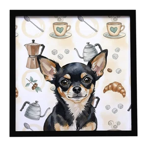 Black and Tan Chihuahua Coffee Bar Framed Metal Print Bathroom, Kitchen, Office, Home Decor Wall Art Ready to Hang, Square, 8X8 Black and Tan Chihuahua Coffee Bar Framed Metal Print Bathroom, Kitchen, Office, Home Decor Wall Art Ready to Hang, Square, 8X8