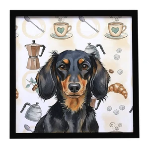 Longhaired Black and Tan Dachshund Coffee Bar Framed Metal Print Bathroom, Kitchen, Office, Home Decor Wall Art Ready to Hang, Square, 8X8 Longhaired Black and Tan Dachshund Coffee Bar Framed Metal Print Bathroom, Kitchen, Office, Home Decor Wall Art Ready to Hang, Square, 8X8