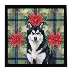 Black and White Alaskan Malamute Christmas PoinsettIas Framed Metal Print Bathroom, Kitchen, Office, Home Decor Wall Art Ready to Hang, Square, 8X8 Black and White Alaskan Malamute Christmas PoinsettIas Framed Metal Print Bathroom, Kitchen, Office, Home Decor Wall Art Ready to Hang, Square, 8X8