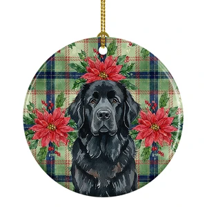 Black Newfoundland Christmas PoinsettIas Ceramic Ornament Christmas Tree Hanging Decorations for Home Christmas Holiday, Party, Gift, 3 in, Multicolor Black Newfoundland Christmas PoinsettIas Ceramic Ornament Christmas Tree Hanging Decorations for Home Christmas Holiday, Party, Gift, 3 in, Multicolor