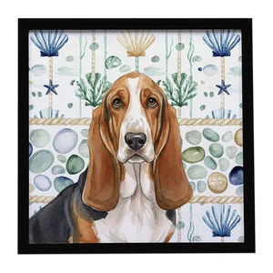 Tricolor and White Basset Hound Coastal Sea Glass Framed Metal Print Bathroom, Kitchen, Office, Home Decor Wall Art Ready to Hang, Square, 8X8 Tricolor and White Basset Hound Coastal Sea Glass Framed Metal Print Bathroom, Kitchen, Office, Home Decor Wall Art Ready to Hang, Square, 8X8