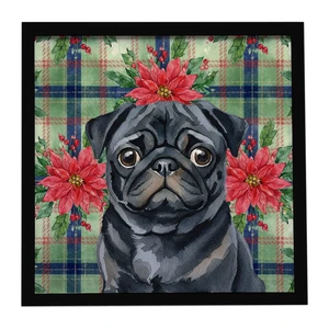 Black Pug Christmas PoinsettIas Framed Metal Print Bathroom, Kitchen, Office, Home Decor Wall Art Ready to Hang, Square, 8X8 Black Pug Christmas PoinsettIas Framed Metal Print Bathroom, Kitchen, Office, Home Decor Wall Art Ready to Hang, Square, 8X8
