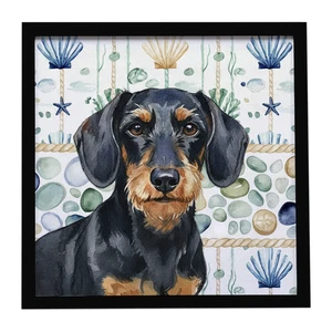 Wirehaired Black and Tan Dachshund Coastal Sea Glass Framed Metal Print Bathroom, Kitchen, Office, Home Decor Wall Art Ready to Hang, Square, 8X8 Wirehaired Black and Tan Dachshund Coastal Sea Glass Framed Metal Print Bathroom, Kitchen, Office, Home Decor Wall Art Ready to Hang, Square, 8X8