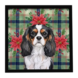 Tricolor Cavalier Spaniel Christmas PoinsettIas Framed Metal Print Bathroom, Kitchen, Office, Home Decor Wall Art Ready to Hang, Square, 8X8 Tricolor Cavalier Spaniel Christmas PoinsettIas Framed Metal Print Bathroom, Kitchen, Office, Home Decor Wall Art Ready to Hang, Square, 8X8