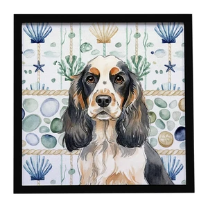 Parti Cocker Spaniel Coastal Sea Glass Framed Metal Print Bathroom, Kitchen, Office, Home Decor Wall Art Ready to Hang, Square, 8X8 Parti Cocker Spaniel Coastal Sea Glass Framed Metal Print Bathroom, Kitchen, Office, Home Decor Wall Art Ready to Hang, Square, 8X8