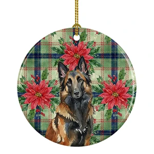 Belgian Tervuren Christmas PoinsettIas Ceramic Ornament Christmas Tree Hanging Decorations for Home Christmas Holiday, Party, Gift, 3 in, Multicolor Belgian Tervuren Christmas PoinsettIas Ceramic Ornament Christmas Tree Hanging Decorations for Home Christmas Holiday, Party, Gift, 3 in, Multicolor