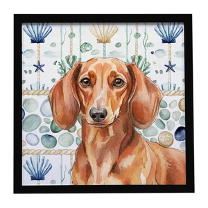 Red Brown Dachshund Coastal Sea Glass Framed Metal Print Bathroom, Kitchen, Office, Home Decor Wall Art Ready to Hang, Square, 8X8 Red Brown Dachshund Coastal Sea Glass Framed Metal Print Bathroom, Kitchen, Office, Home Decor Wall Art Ready to Hang, Square, 8X8
