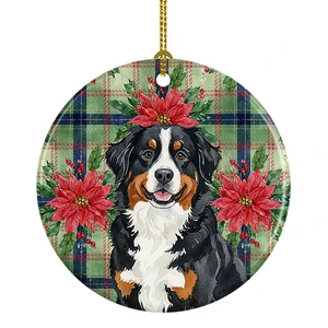 Bernese Mountain Dog Christmas PoinsettIas Ceramic Ornament Christmas Tree Hanging Decorations for Home Christmas Holiday, Party, Gift, 3 in, Multicolor Bernese Mountain Dog Christmas PoinsettIas Ceramic Ornament Christmas Tree Hanging Decorations for Home Christmas Holiday, Party, Gift, 3 in, Multicolor