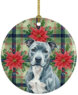 Blue American Staffordshire Terrier Christmas PoinsettIas Ceramic Ornament Christmas Tree Hanging Decorations for Home Christmas Holiday, Party, Gift, 3 in, Multicolor Blue American Staffordshire Terrier Christmas PoinsettIas Ceramic Ornament Christmas Tree Hanging Decorations for Home Christmas Holiday, Party, Gift, 3 in, Multicolor