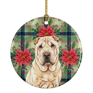 Shar Pei Christmas PoinsettIas Ceramic Ornament Christmas Tree Hanging Decorations for Home Christmas Holiday, Party, Gift, 3 in, Multicolor Shar Pei Christmas PoinsettIas Ceramic Ornament Christmas Tree Hanging Decorations for Home Christmas Holiday, Party, Gift, 3 in, Multicolor
