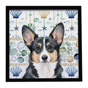 Black and White Cardigan Welsh Corgi Coastal Sea Glass Framed Metal Print Bathroom, Kitchen, Office, Home Decor Wall Art Ready to Hang, Square, 8X8 Black and White Cardigan Welsh Corgi Coastal Sea Glass Framed Metal Print Bathroom, Kitchen, Office, Home Decor Wall Art Ready to Hang, Square, 8X8