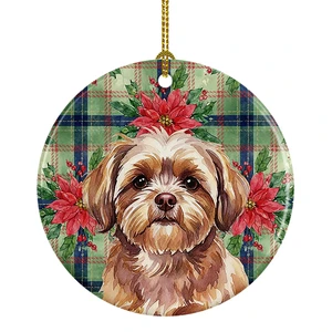 Liver Shih Tzu Christmas PoinsettIas Ceramic Ornament Christmas Tree Hanging Decorations for Home Christmas Holiday, Party, Gift, 3 in, Multicolor Liver Shih Tzu Christmas PoinsettIas Ceramic Ornament Christmas Tree Hanging Decorations for Home Christmas Holiday, Party, Gift, 3 in, Multicolor