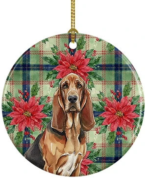 Liver and Tan Bloodhound Christmas PoinsettIas Ceramic Ornament Christmas Tree Hanging Decorations for Home Christmas Holiday, Party, Gift, 3 in, Multicolor Liver and Tan Bloodhound Christmas PoinsettIas Ceramic Ornament Christmas Tree Hanging Decorations for Home Christmas Holiday, Party, Gift, 3 in, Multicolor
