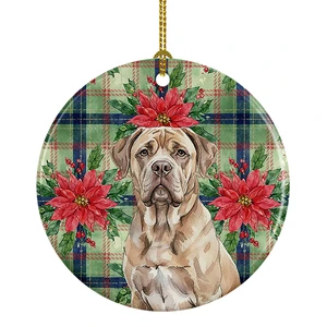Isabella Dogue de Bordeaux Christmas PoinsettIas Ceramic Ornament Christmas Tree Hanging Decorations for Home Christmas Holiday, Party, Gift, 3 in, Multicolor Isabella Dogue de Bordeaux Christmas PoinsettIas Ceramic Ornament Christmas Tree Hanging Decorations for Home Christmas Holiday, Party, Gift, 3 in, Multicolor