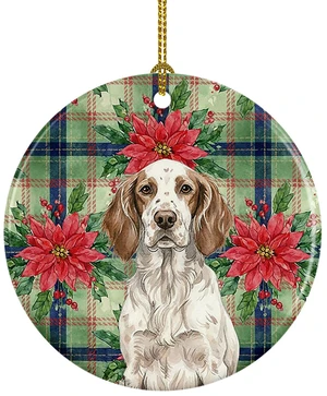 Liver Belton English Setter Christmas PoinsettIas Ceramic Ornament Christmas Tree Hanging Decorations for Home Christmas Holiday, Party, Gift, 3 in, Multicolor Liver Belton English Setter Christmas PoinsettIas Ceramic Ornament Christmas Tree Hanging Decorations for Home Christmas Holiday, Party, Gift, 3 in, Multicolor