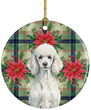 Standard White Poodle Christmas PoinsettIas Ceramic Ornament Christmas Tree Hanging Decorations for Home Christmas Holiday, Party, Gift, 3 in, Multicolor Standard White Poodle Christmas PoinsettIas Ceramic Ornament Christmas Tree Hanging Decorations for Home Christmas Holiday, Party, Gift, 3 in, Multicolor
