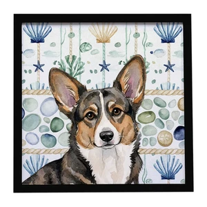 Brindle Cardigan Welsh Corgi Coastal Sea Glass Framed Metal Print Bathroom, Kitchen, Office, Home Decor Wall Art Ready to Hang, Square, 8X8 Brindle Cardigan Welsh Corgi Coastal Sea Glass Framed Metal Print Bathroom, Kitchen, Office, Home Decor Wall Art Ready to Hang, Square, 8X8