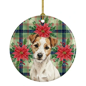 White with Tan Markings Russell Terrier Christmas PoinsettIas Ceramic Ornament Christmas Tree Hanging Decorations for Home Christmas Holiday, Party, Gift, 3 in, Multicolor White with Tan Markings Russell Terrier Christmas PoinsettIas Ceramic Ornament Christmas Tree Hanging Decorations for Home Christmas Holiday, Party, Gift, 3 in, Multicolor
