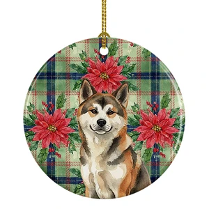 Sesame Akita Christmas PoinsettIas Ceramic Ornament Christmas Tree Hanging Decorations for Home Christmas Holiday, Party, Gift, 3 in, Multicolor Sesame Akita Christmas PoinsettIas Ceramic Ornament Christmas Tree Hanging Decorations for Home Christmas Holiday, Party, Gift, 3 in, Multicolor