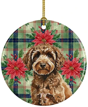 Spanish Water Dog Christmas PoinsettIas Ceramic Ornament Christmas Tree Hanging Decorations for Home Christmas Holiday, Party, Gift, 3 in, Multicolor Spanish Water Dog Christmas PoinsettIas Ceramic Ornament Christmas Tree Hanging Decorations for Home Christmas Holiday, Party, Gift, 3 in, Multicolor