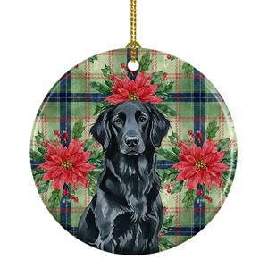 Black Flat-Coated Retriever Christmas PoinsettIas Ceramic Ornament Christmas Tree Hanging Decorations for Home Christmas Holiday, Party, Gift, 3 in, Multicolor Black Flat-Coated Retriever Christmas PoinsettIas Ceramic Ornament Christmas Tree Hanging Decorations for Home Christmas Holiday, Party, Gift, 3 in, Multicolor