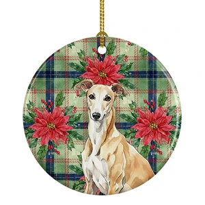 Fawn Greyhound Christmas PoinsettIas Ceramic Ornament Christmas Tree Hanging Decorations for Home Christmas Holiday, Party, Gift, 3 in, Multicolor Fawn Greyhound Christmas PoinsettIas Ceramic Ornament Christmas Tree Hanging Decorations for Home Christmas Holiday, Party, Gift, 3 in, Multicolor