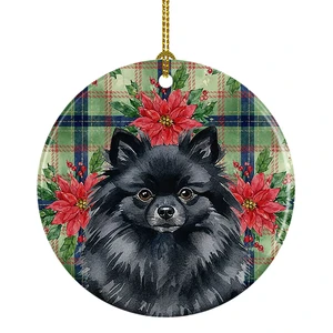 Black Pomeranian Christmas PoinsettIas Ceramic Ornament Christmas Tree Hanging Decorations for Home Christmas Holiday, Party, Gift, 3 in, Multicolor Black Pomeranian Christmas PoinsettIas Ceramic Ornament Christmas Tree Hanging Decorations for Home Christmas Holiday, Party, Gift, 3 in, Multicolor