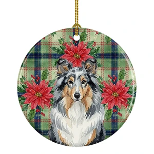 Blue Merle Sheltie Christmas PoinsettIas Ceramic Ornament Christmas Tree Hanging Decorations for Home Christmas Holiday, Party, Gift, 3 in, Multicolor Blue Merle Sheltie Christmas PoinsettIas Ceramic Ornament Christmas Tree Hanging Decorations for Home Christmas Holiday, Party, Gift, 3 in, Multicolor