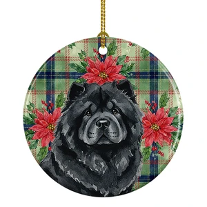 Black Chow Chow Christmas PoinsettIas Ceramic Ornament Christmas Tree Hanging Decorations for Home Christmas Holiday, Party, Gift, 3 in, Multicolor Black Chow Chow Christmas PoinsettIas Ceramic Ornament Christmas Tree Hanging Decorations for Home Christmas Holiday, Party, Gift, 3 in, Multicolor