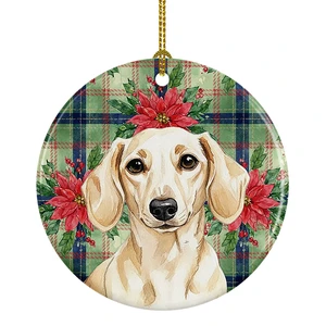 Cream Dachshund Christmas PoinsettIas Ceramic Ornament Christmas Tree Hanging Decorations for Home Christmas Holiday, Party, Gift, 3 in, Multicolor Cream Dachshund Christmas PoinsettIas Ceramic Ornament Christmas Tree Hanging Decorations for Home Christmas Holiday, Party, Gift, 3 in, Multicolor