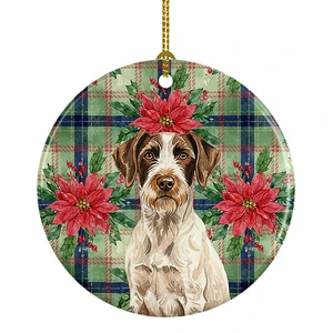 Liver and White German Wirehaired Pointer Christmas PoinsettIas Ceramic Ornament Christmas Tree Hanging Decorations for Home Christmas Holiday, Party, Gift, 3 in, Multicolor Liver and White German Wirehaired Pointer Christmas PoinsettIas Ceramic Ornament Christmas Tree Hanging Decorations for Home Christmas Holiday, Party, Gift, 3 in, Multicolor