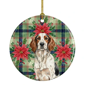 Tricolor English Setter Christmas PoinsettIas Ceramic Ornament Christmas Tree Hanging Decorations for Home Christmas Holiday, Party, Gift, 3 in, Multicolor Tricolor English Setter Christmas PoinsettIas Ceramic Ornament Christmas Tree Hanging Decorations for Home Christmas Holiday, Party, Gift, 3 in, Multicolor