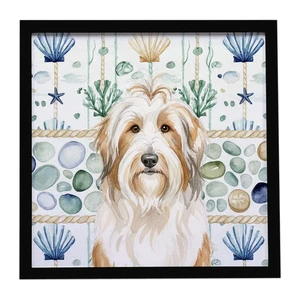 White and Tan Bearded Collie Coastal Sea Glass Framed Metal Print Bathroom, Kitchen, Office, Home Decor Wall Art Ready to Hang, Square, 8X8 White and Tan Bearded Collie Coastal Sea Glass Framed Metal Print Bathroom, Kitchen, Office, Home Decor Wall Art Ready to Hang, Square, 8X8