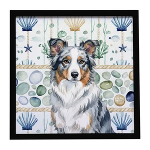 Blue Merle Border Collie Coastal Sea Glass Framed Metal Print Bathroom, Kitchen, Office, Home Decor Wall Art Ready to Hang, Square, 8X8 Blue Merle Border Collie Coastal Sea Glass Framed Metal Print Bathroom, Kitchen, Office, Home Decor Wall Art Ready to Hang, Square, 8X8
