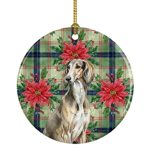 Grizzle Saluki Christmas PoinsettIas Ceramic Ornament Christmas Tree Hanging Decorations for Home Christmas Holiday, Party, Gift, 3 in, Multicolor Grizzle Saluki Christmas PoinsettIas Ceramic Ornament Christmas Tree Hanging Decorations for Home Christmas Holiday, Party, Gift, 3 in, Multicolor