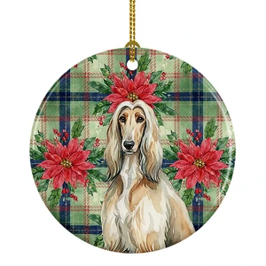 Afghan Hound Christmas PoinsettIas Ceramic Ornament Christmas Tree Hanging Decorations for Home Christmas Holiday, Party, Gift, 3 in, Multicolor Afghan Hound Christmas PoinsettIas Ceramic Ornament Christmas Tree Hanging Decorations for Home Christmas Holiday, Party, Gift, 3 in, Multicolor