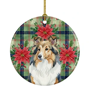 Sable Sheltie Christmas PoinsettIas Ceramic Ornament Christmas Tree Hanging Decorations for Home Christmas Holiday, Party, Gift, 3 in, Multicolor Sable Sheltie Christmas PoinsettIas Ceramic Ornament Christmas Tree Hanging Decorations for Home Christmas Holiday, Party, Gift, 3 in, Multicolor