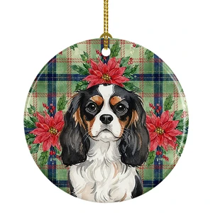 Tricolor Cavalier Spaniel Christmas PoinsettIas Ceramic Ornament Christmas Tree Hanging Decorations for Home Christmas Holiday, Party, Gift, 3 in, Multicolor Tricolor Cavalier Spaniel Christmas PoinsettIas Ceramic Ornament Christmas Tree Hanging Decorations for Home Christmas Holiday, Party, Gift, 3 in, Multicolor