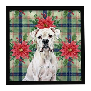 White Boxer Christmas PoinsettIas Framed Metal Print Bathroom, Kitchen, Office, Home Decor Wall Art Ready to Hang, Square, 8X8 White Boxer Christmas PoinsettIas Framed Metal Print Bathroom, Kitchen, Office, Home Decor Wall Art Ready to Hang, Square, 8X8
