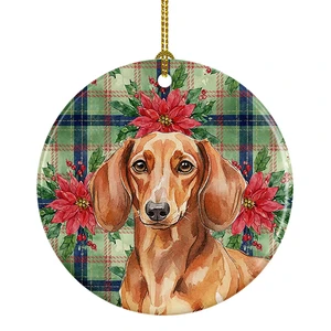Red Brown Dachshund Christmas PoinsettIas Ceramic Ornament Christmas Tree Hanging Decorations for Home Christmas Holiday, Party, Gift, 3 in, Multicolor Red Brown Dachshund Christmas PoinsettIas Ceramic Ornament Christmas Tree Hanging Decorations for Home Christmas Holiday, Party, Gift, 3 in, Multicolor