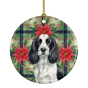 Black and White English Springer Spaniel Christmas PoinsettIas Ceramic Ornament Christmas Tree Hanging Decorations for Home Christmas Holiday, Party, Gift, 3 in, Multicolor Black and White English Springer Spaniel Christmas PoinsettIas Ceramic Ornament Christmas Tree Hanging Decorations for Home Christmas Holiday, Party, Gift, 3 in, Multicolor